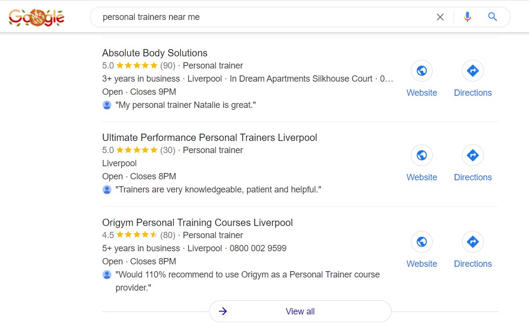 personal trainer google my business near me