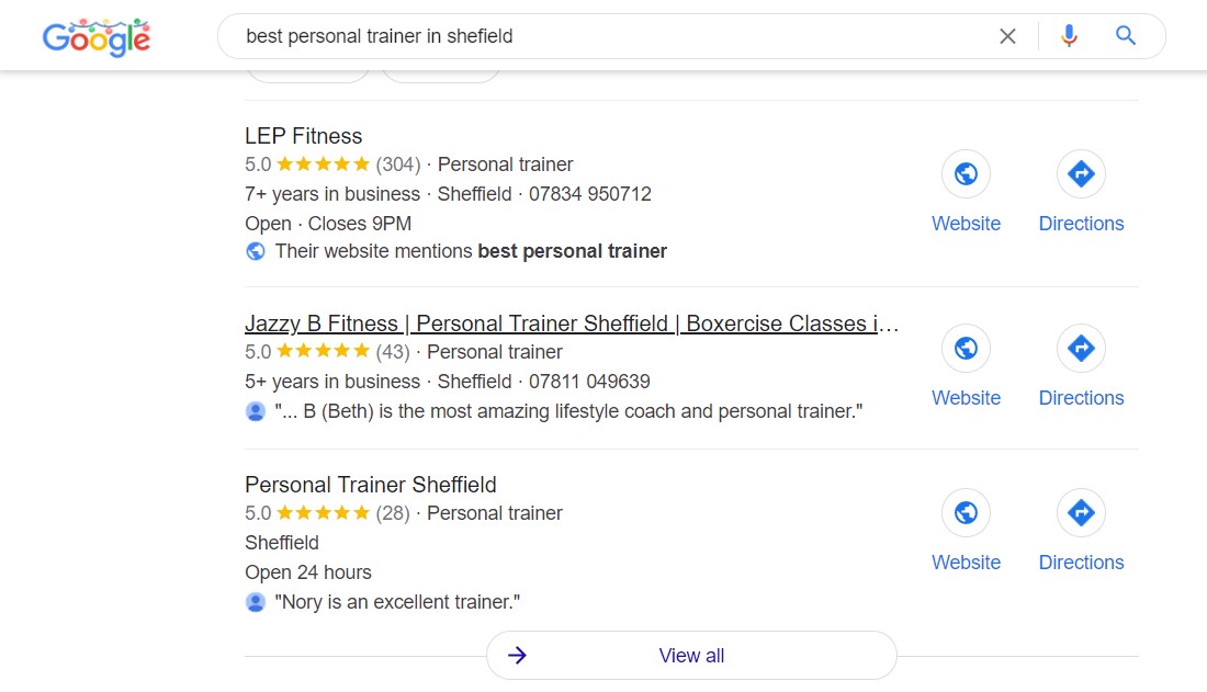 Best Google My Business Personal Trainers in Sheffield