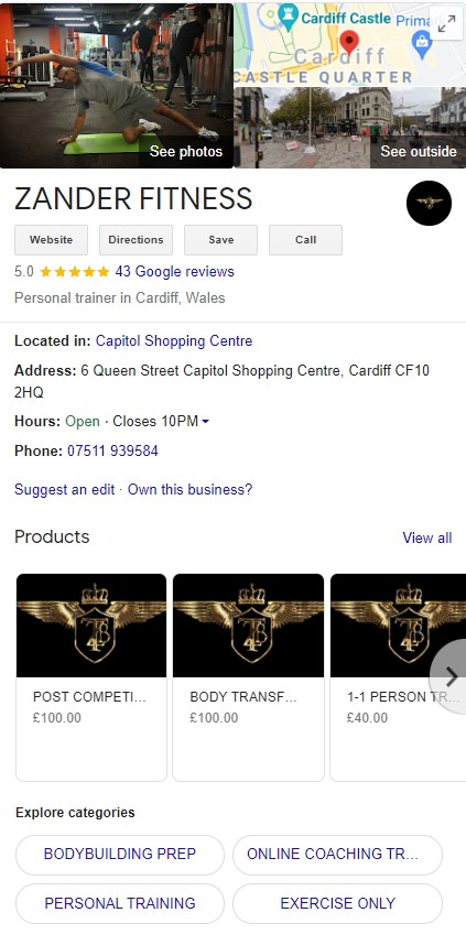 Zander Fitness Categroies Personal Trainer Google My Business