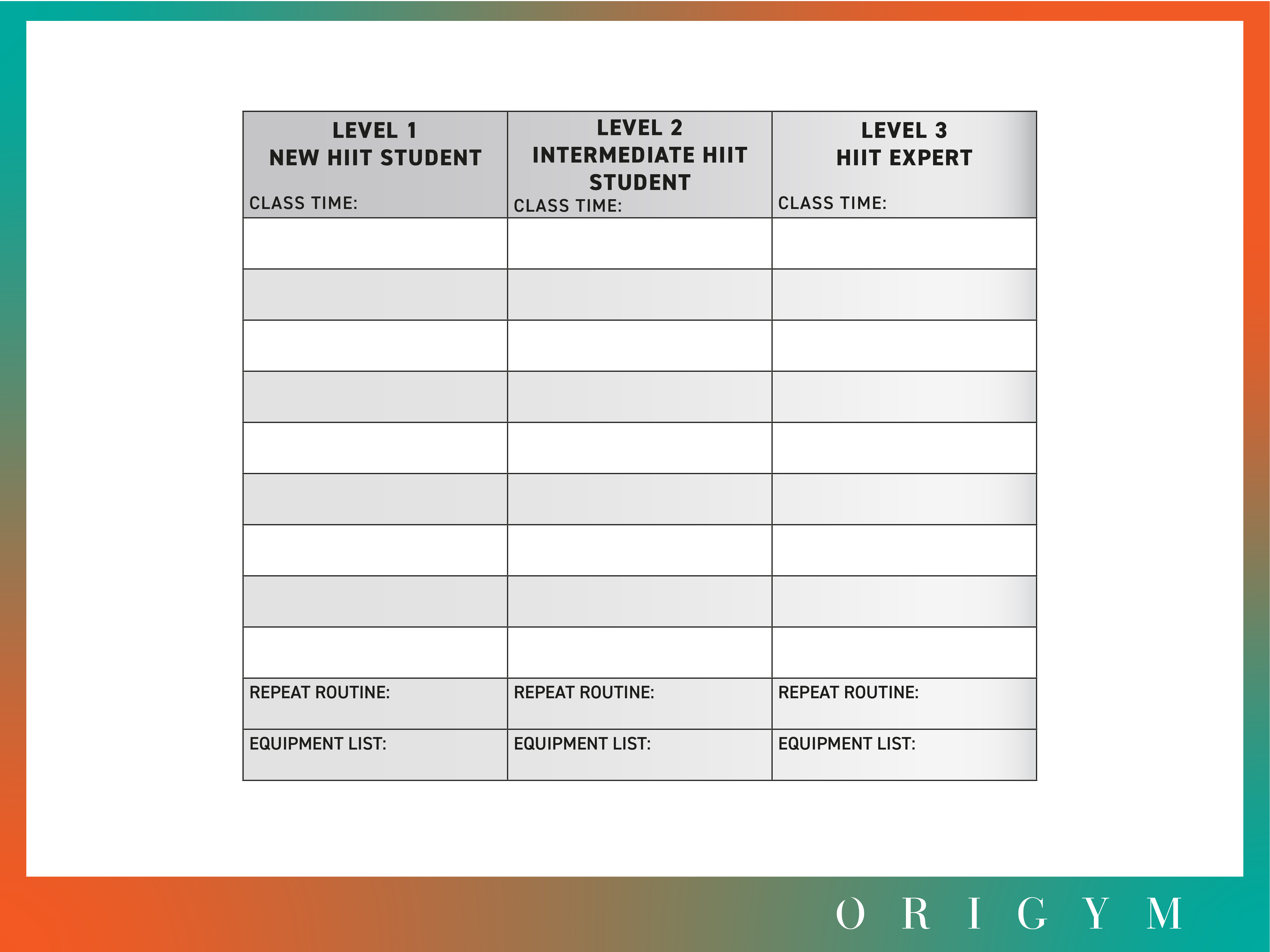 Designing your own Hiit class workout plan blank