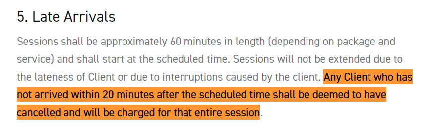 personal training cancellation policy form late