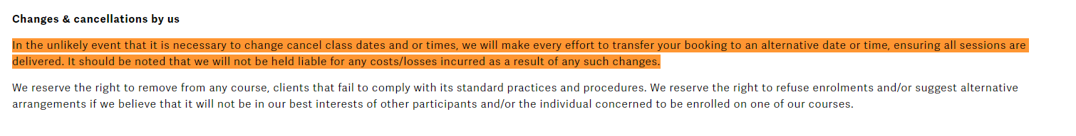 personal training cancellation policy form no show
