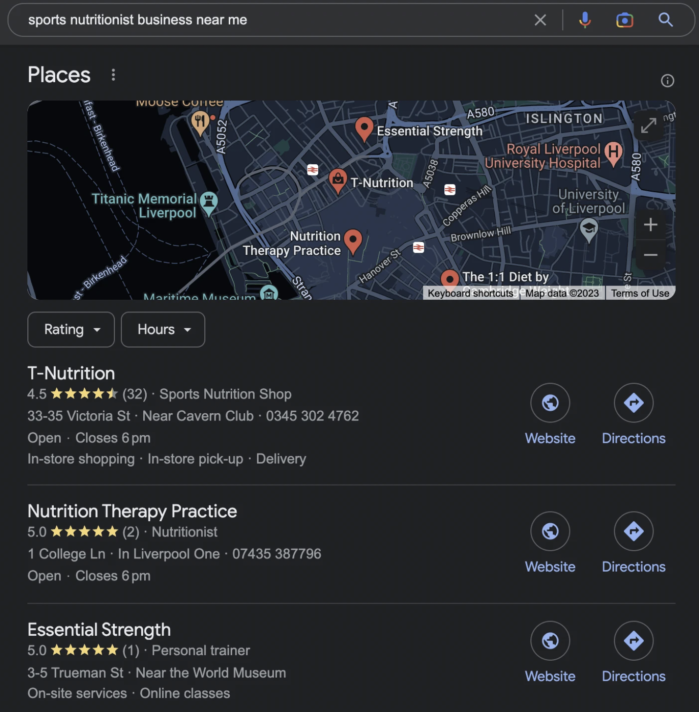 Google sports nutrition business near me