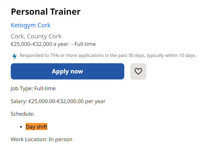 Ireland Career change to personal trainer shifts