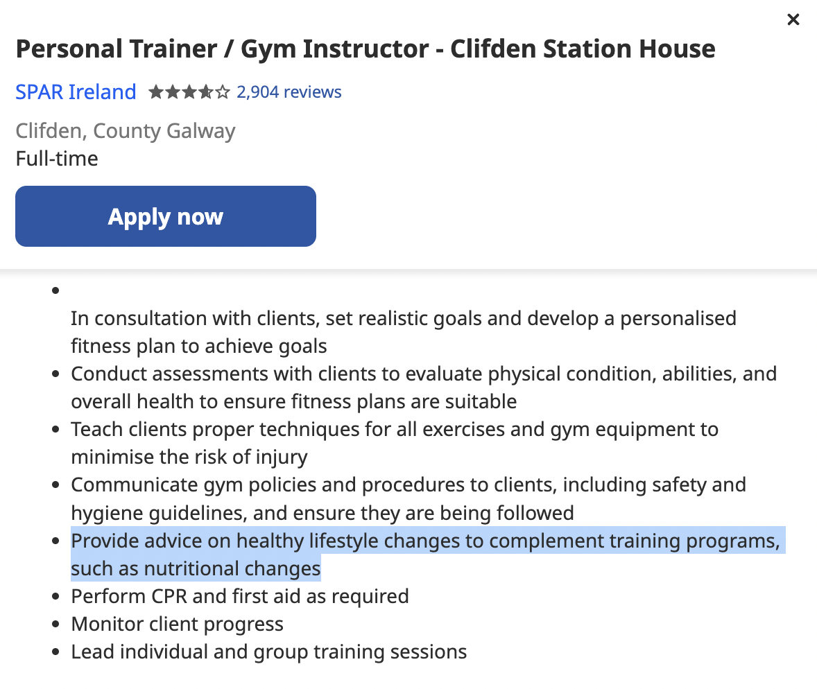 irish nutrition pt nutritionist job description image