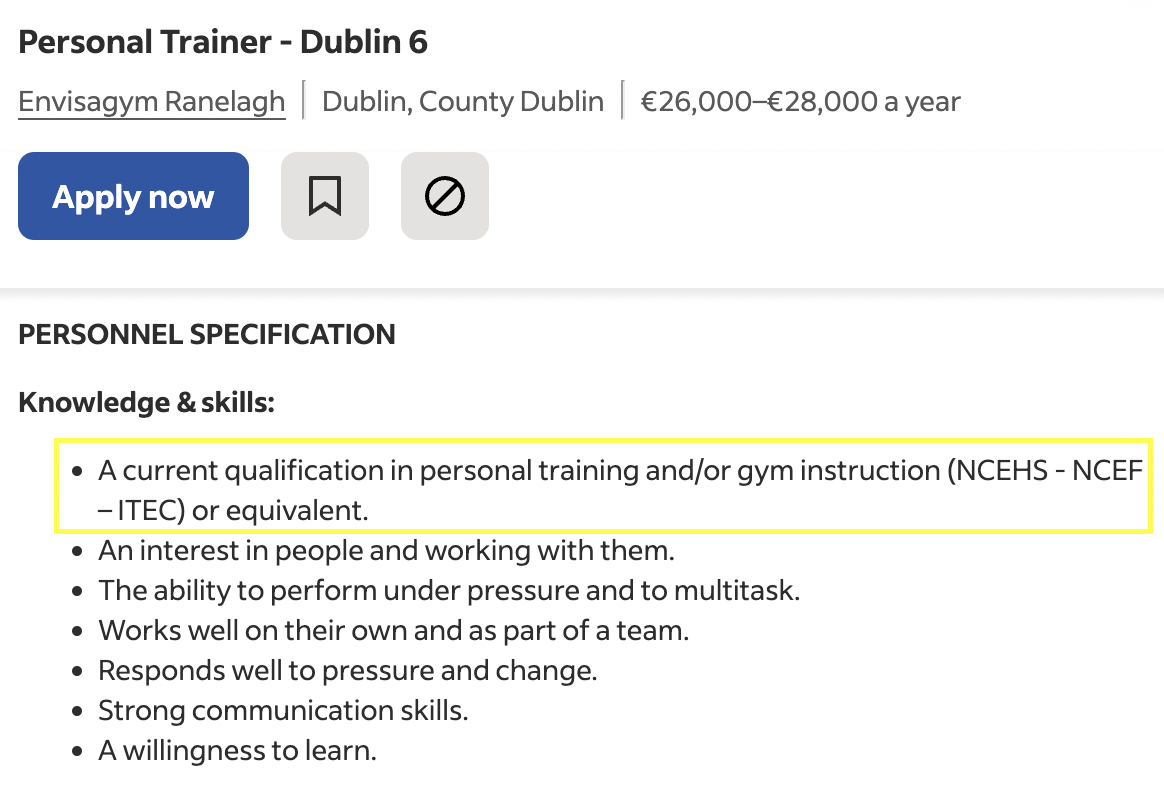 Best personal training courses compared - dublin job ad indeed